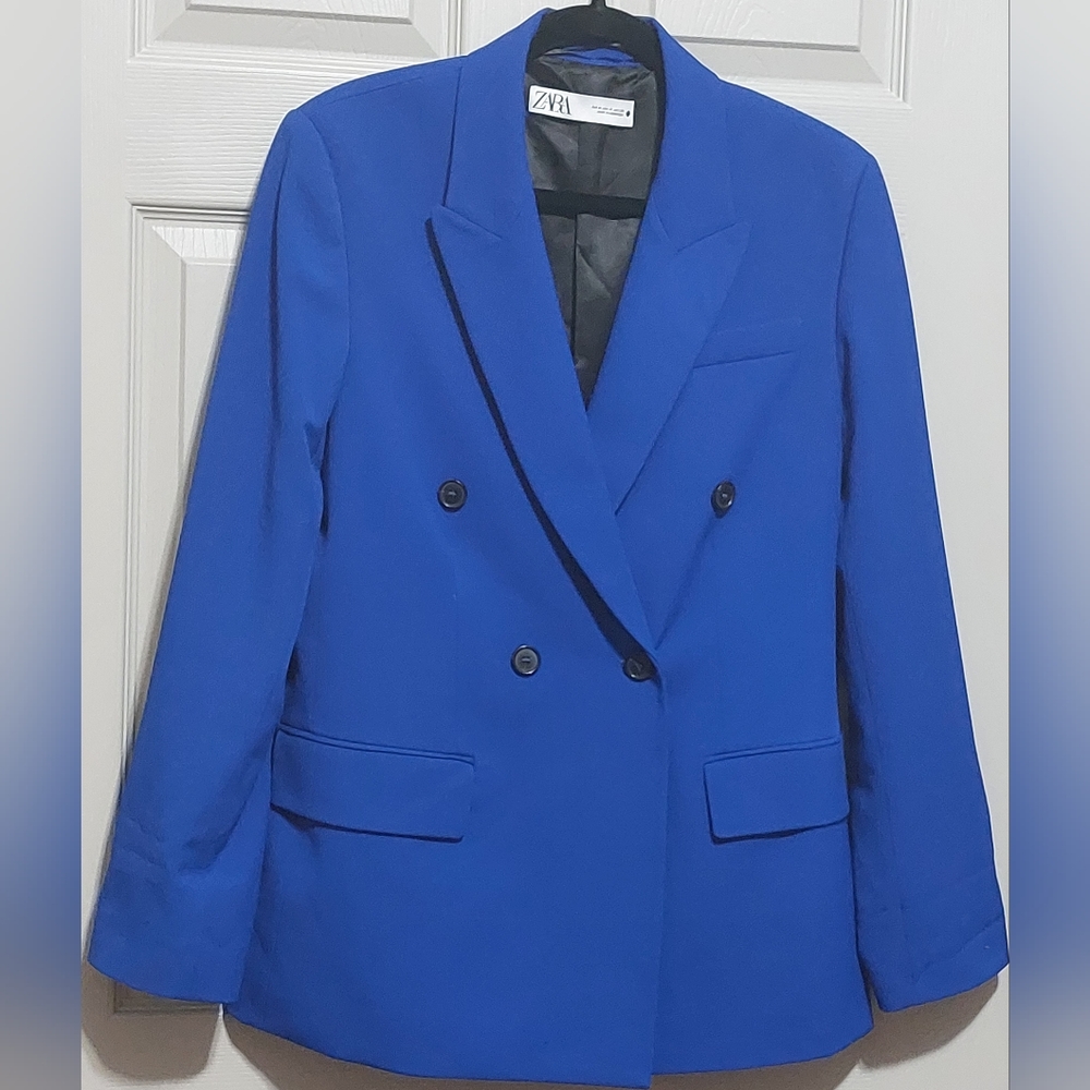 Zara Cobalt Blue Double Breasted Blazer Size Medium